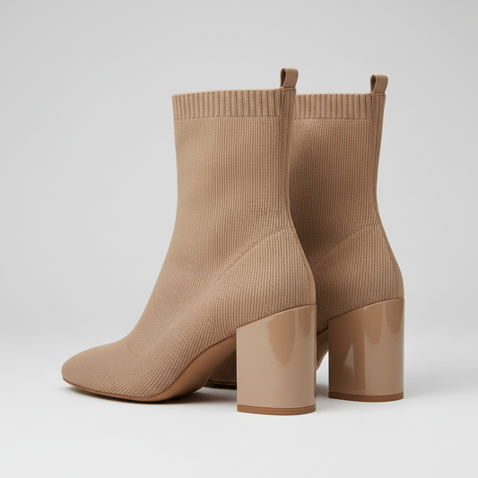 Women's knit sock-style ankle boots in beige