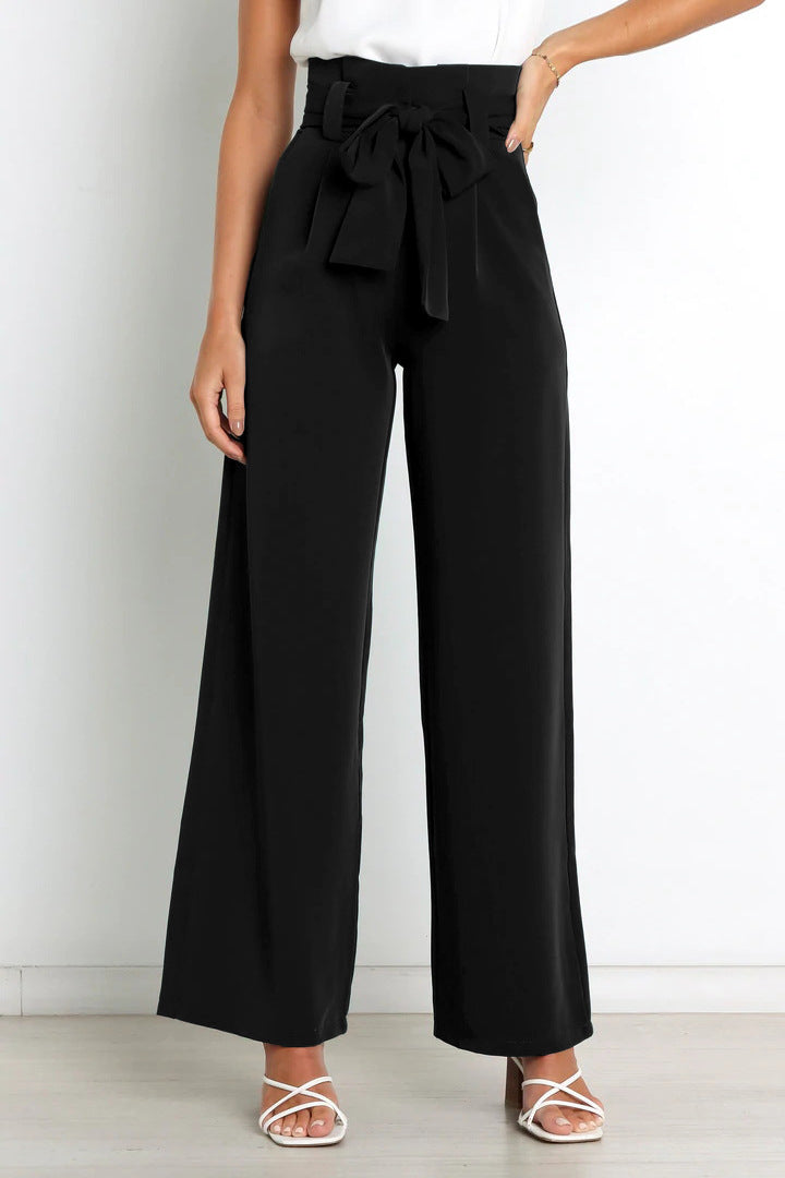 Straight Leg Trousers with Bow Detail for Effortless Style