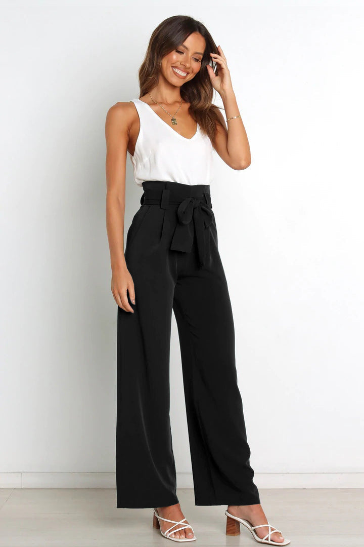 Straight Leg Trousers with Bow Detail for Effortless Style
