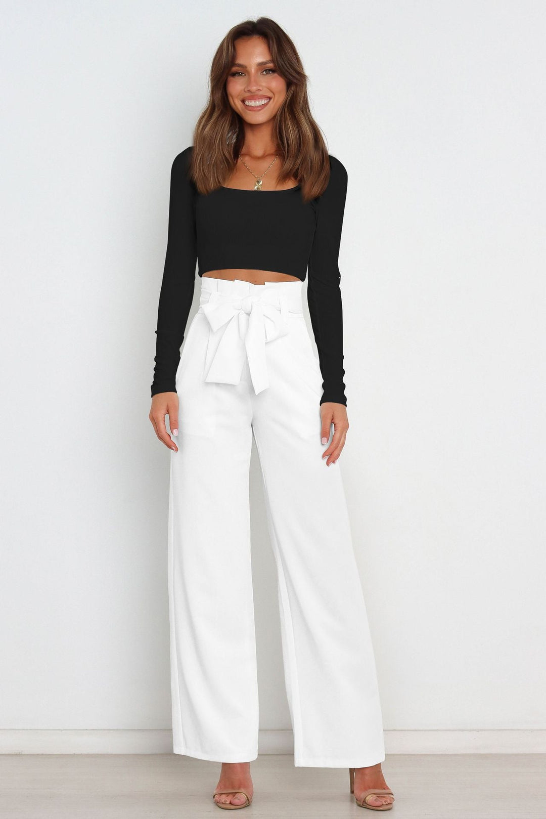Straight Leg Trousers with Bow Detail for Effortless Style