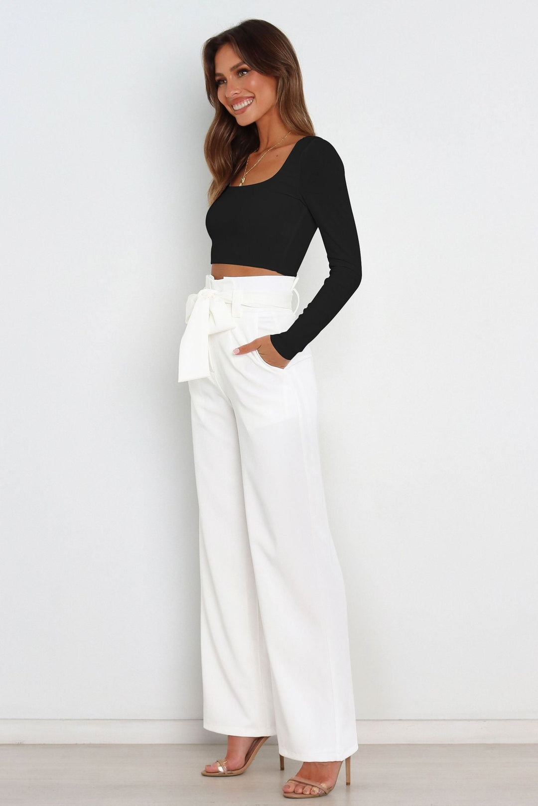 Straight Leg Trousers with Bow Detail for Effortless Style