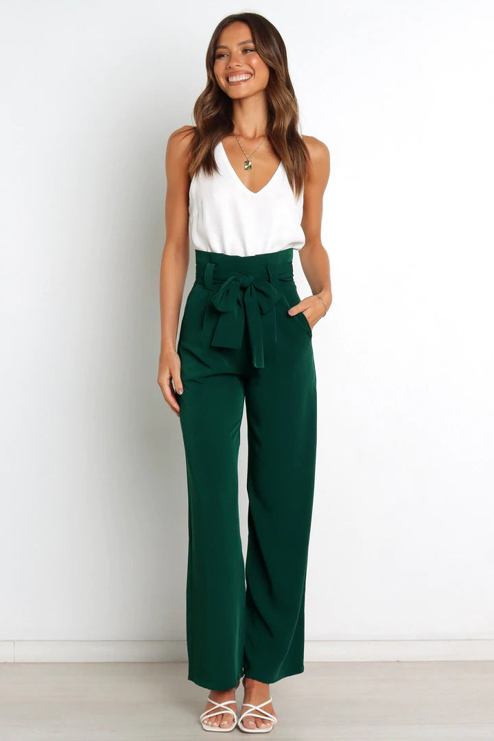 Straight Leg Trousers with Bow Detail for Effortless Style