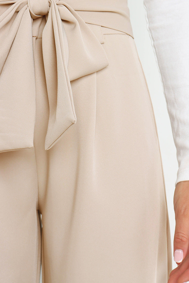 Straight Leg Trousers with Bow Detail for Effortless Style