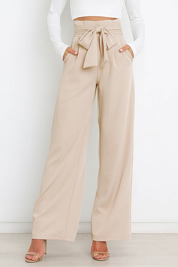 Straight Leg Trousers with Bow Detail for Effortless Style
