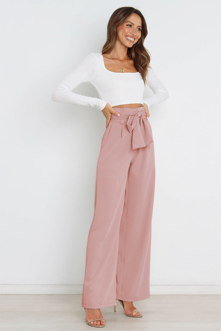 Straight Leg Trousers with Bow Detail for Effortless Style
