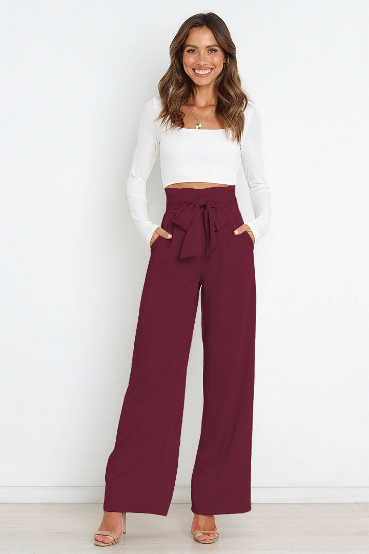 Straight Leg Trousers with Bow Detail for Effortless Style