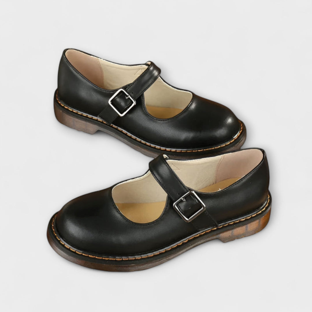 Women's Classic Mary Jane Shoes with Buckle Strap and Flat Sole