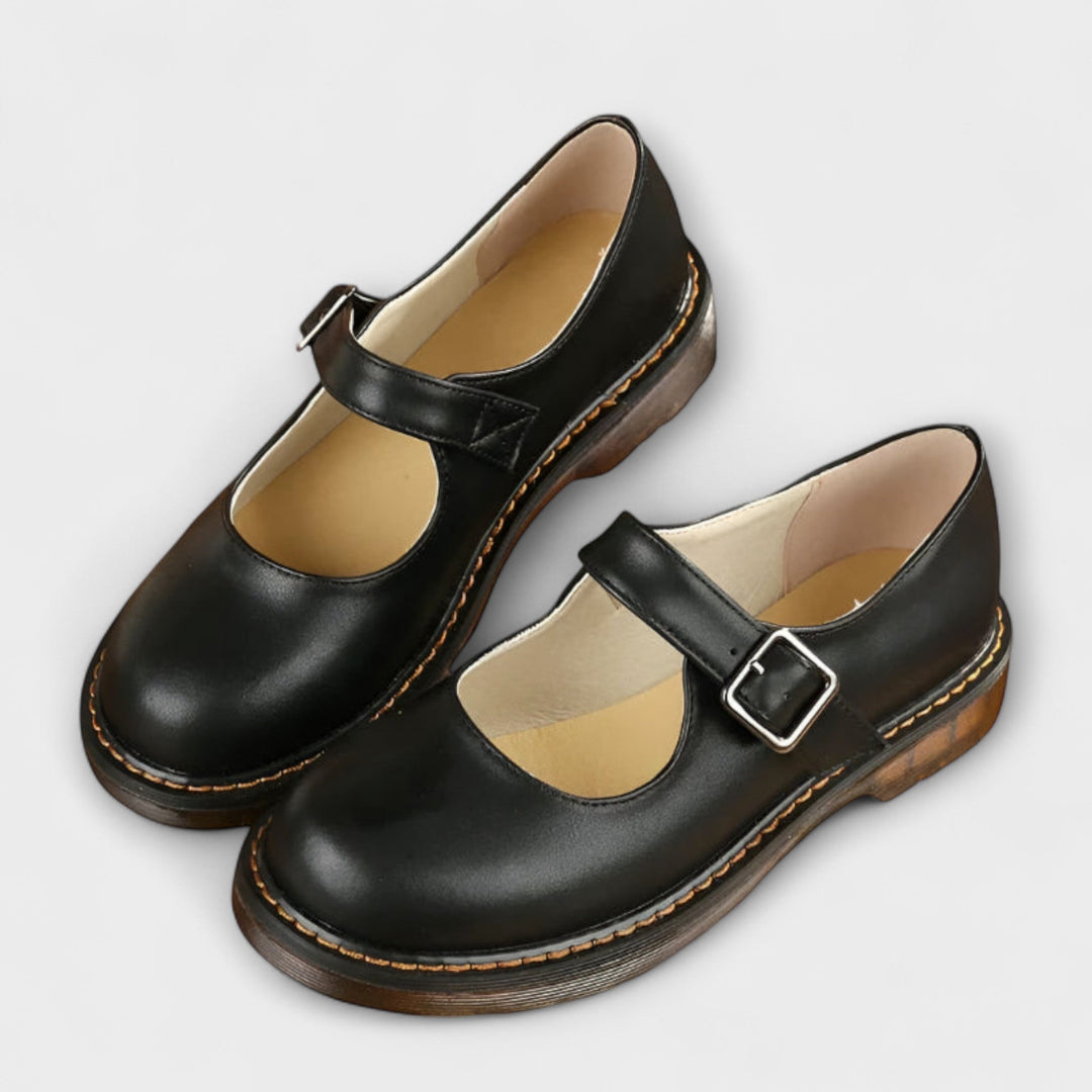 Women's Classic Mary Jane Shoes with Buckle Strap and Flat Sole
