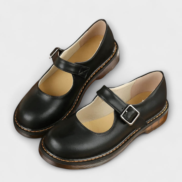 Women's Classic Mary Jane Shoes with Buckle Strap and Flat Sole