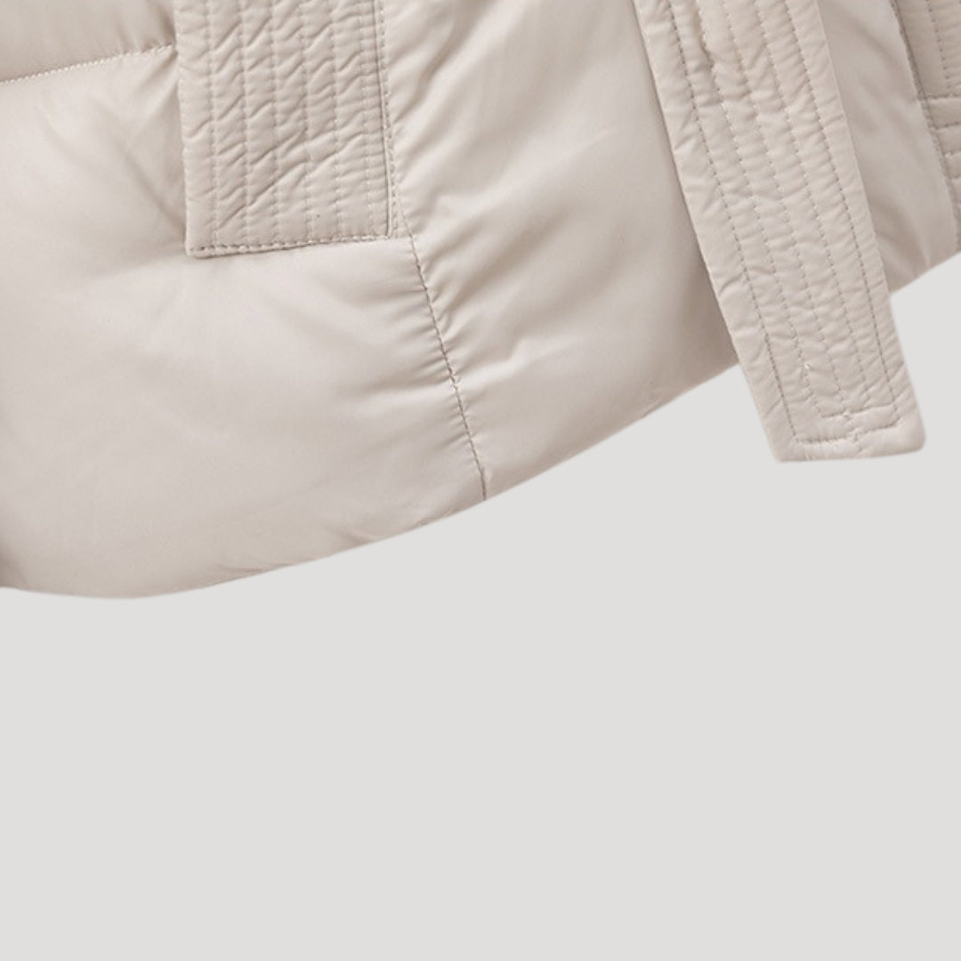 Women’s Hooded Puffer Jacket – Belted Winter Coat