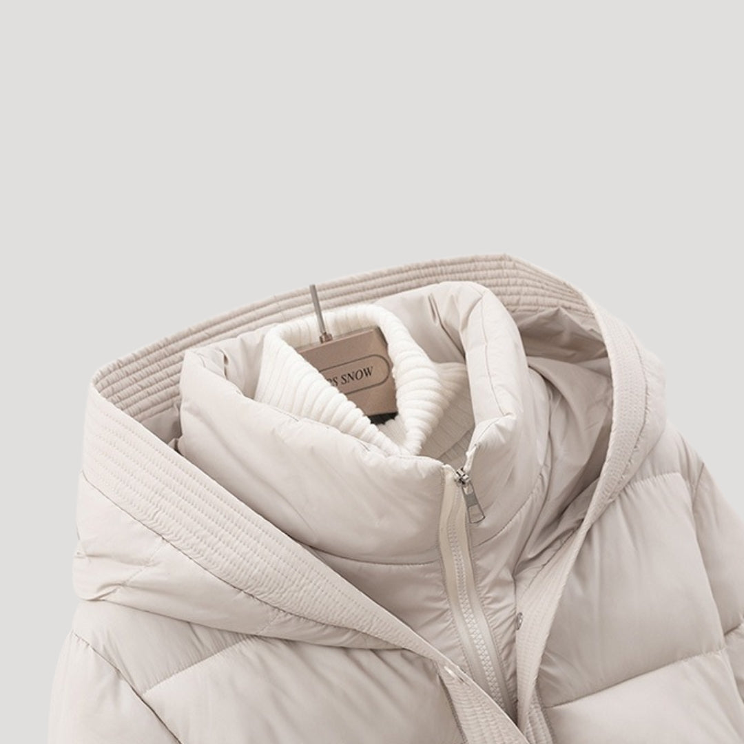 Women’s Hooded Puffer Jacket – Belted Winter Coat