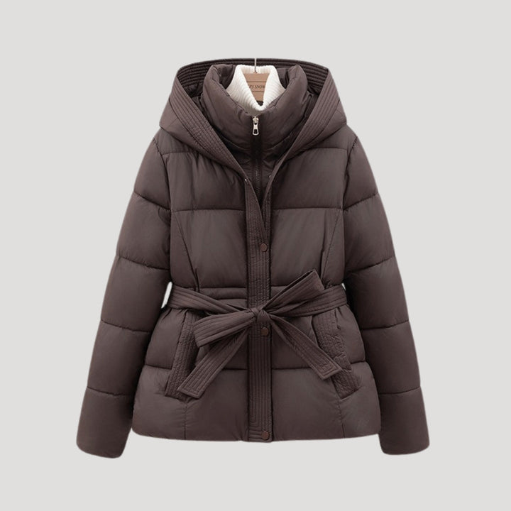 Women’s Hooded Puffer Jacket – Belted Winter Coat