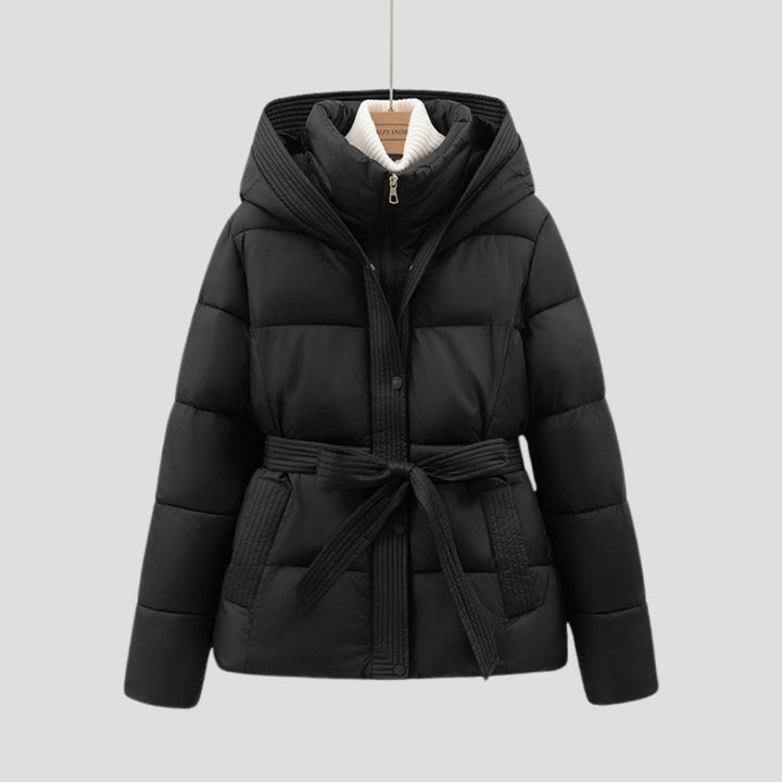 Women’s Hooded Puffer Jacket – Belted Winter Coat