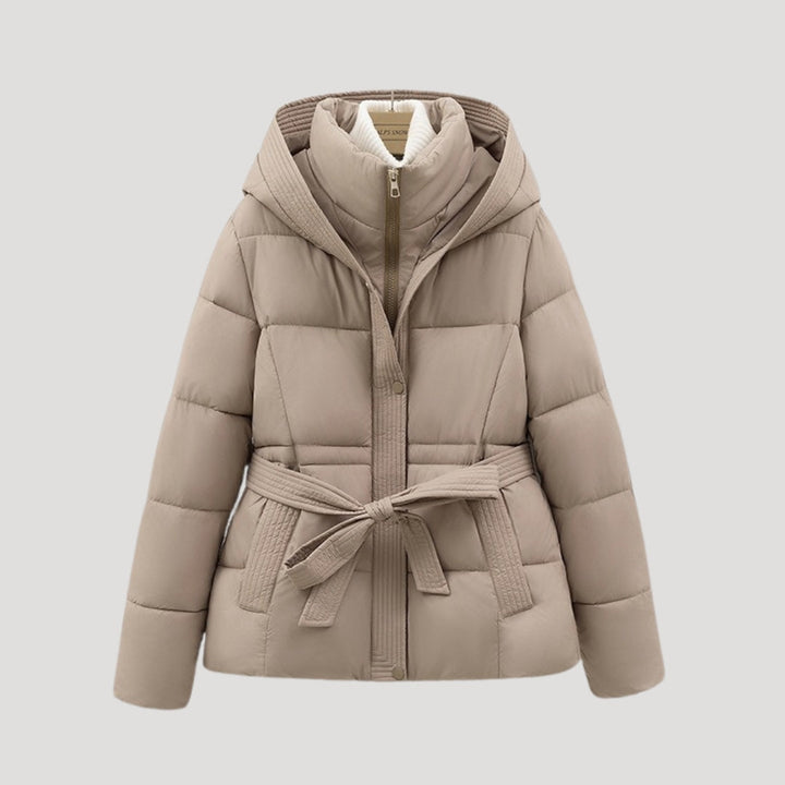 Women’s Hooded Puffer Jacket – Belted Winter Coat