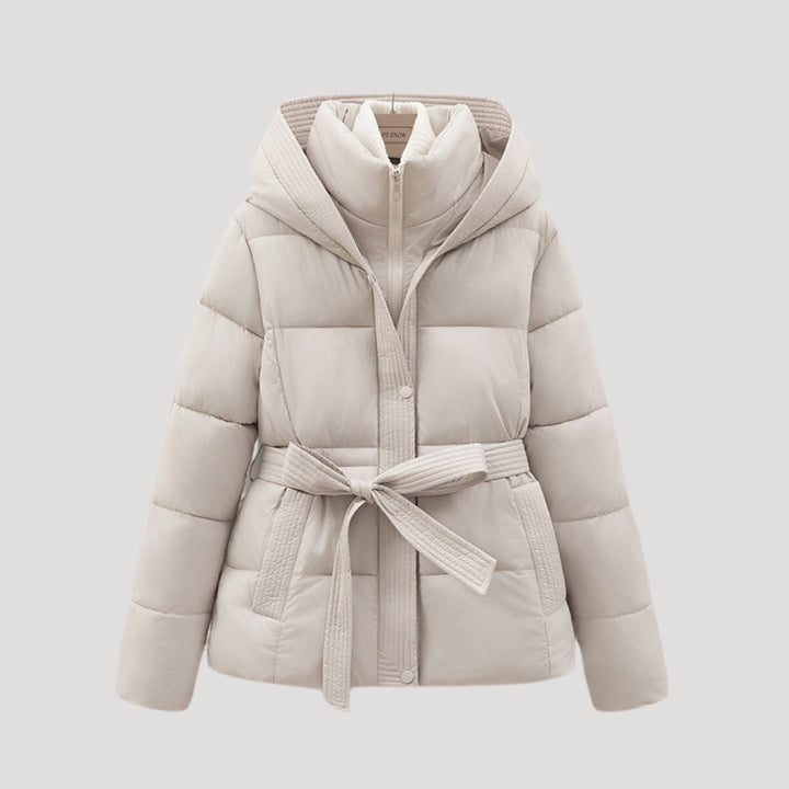 Women’s Hooded Puffer Jacket – Belted Winter Coat