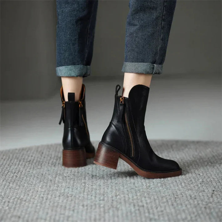 Women’s Zip-Up Ankle Boots with Block Heel and Side Zipper Detail