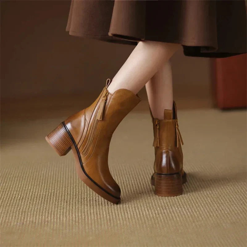 Women’s Zip-Up Ankle Boots with Block Heel and Side Zipper Detail