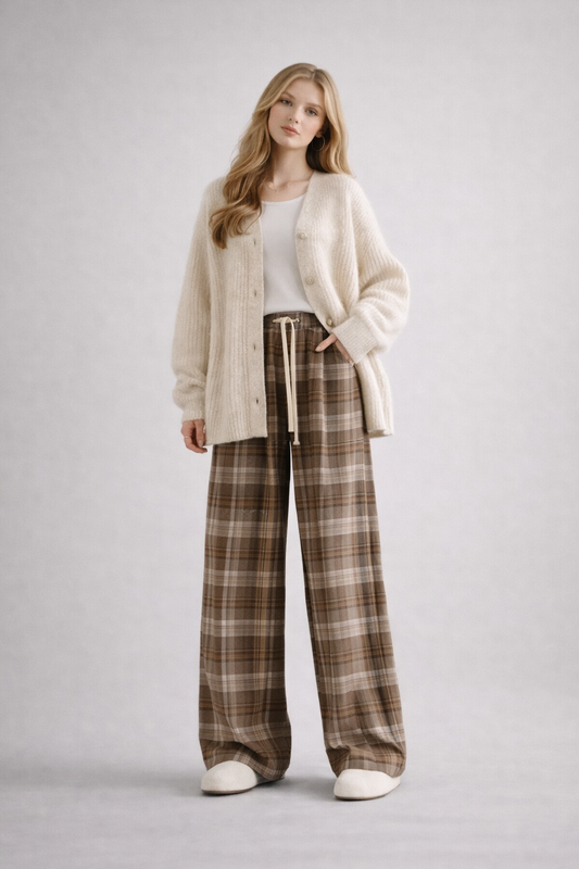 Wide-Leg Check Trousers for Women | Comfortable Everyday Fit
