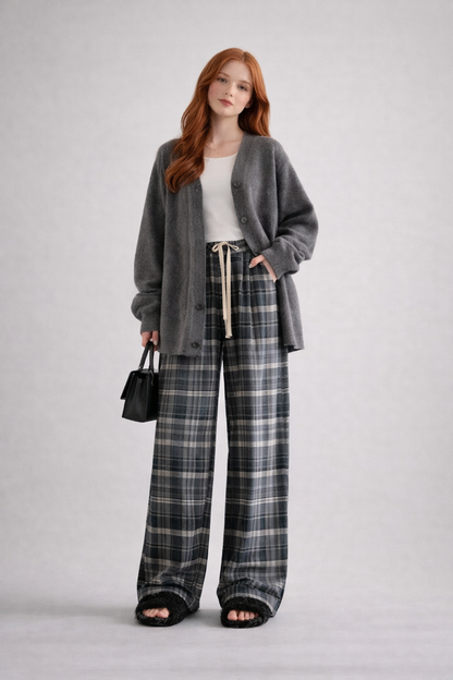 Wide-Leg Check Trousers for Women | Comfortable Everyday Fit