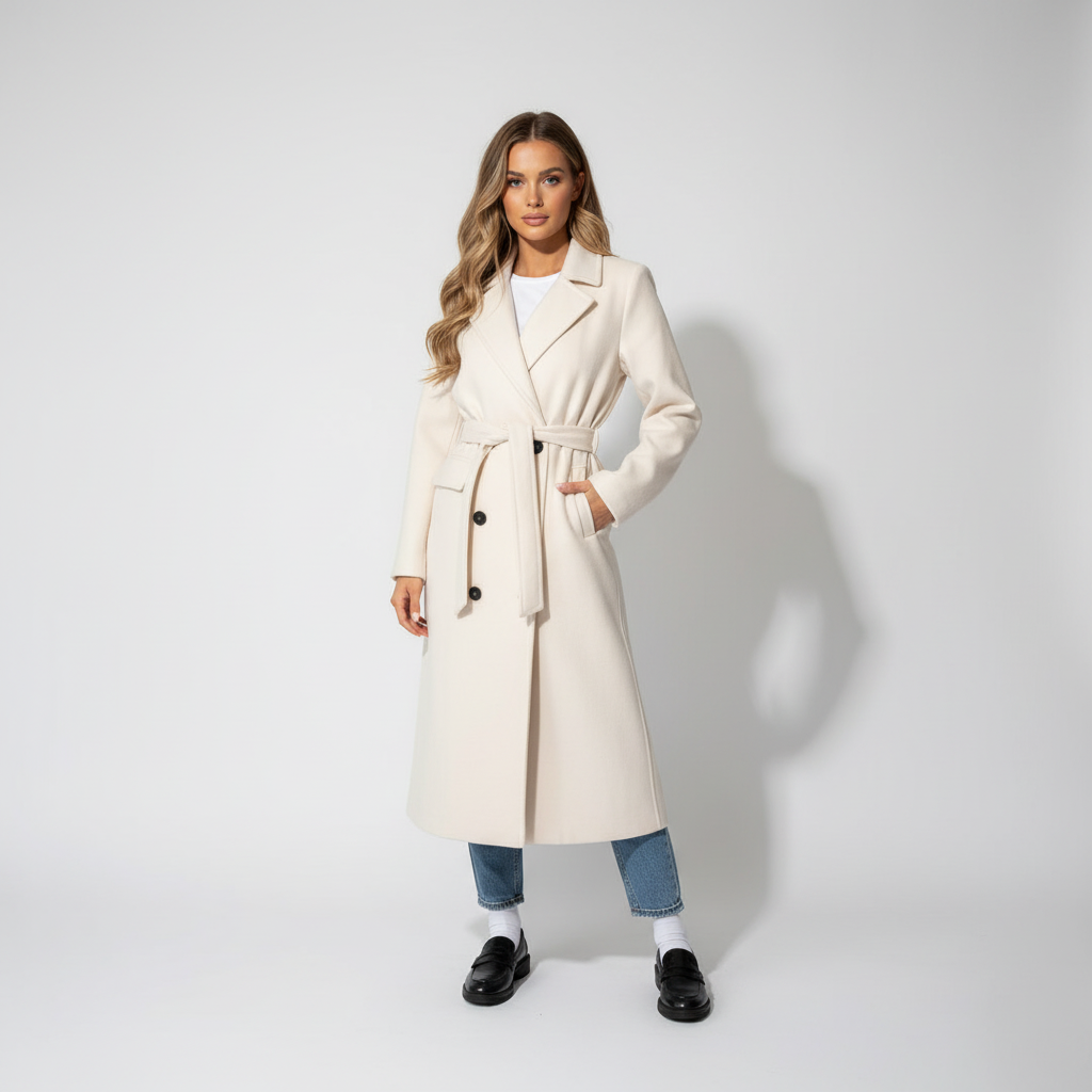 Women's long lapel coat in white