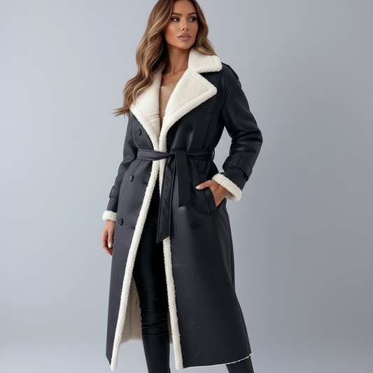 Women's long winter coat with teddy lining in black