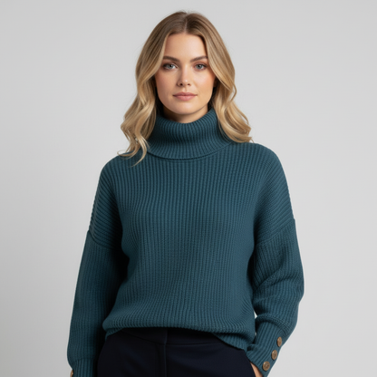 Women's turtleneck sweater in teal