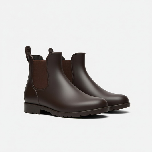 Women's waterproof Chelsea rain boots in brown